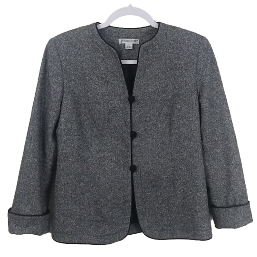 Pendleton Vintage Gray Wool Silk Blend Marble V-Neck Three Button Front Blazer